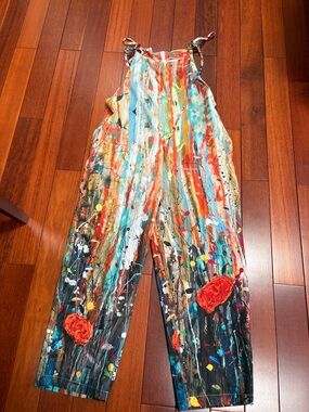 SHEIN Multicolor Abstract Paint-Splash Tie-Strap Jumpsuit